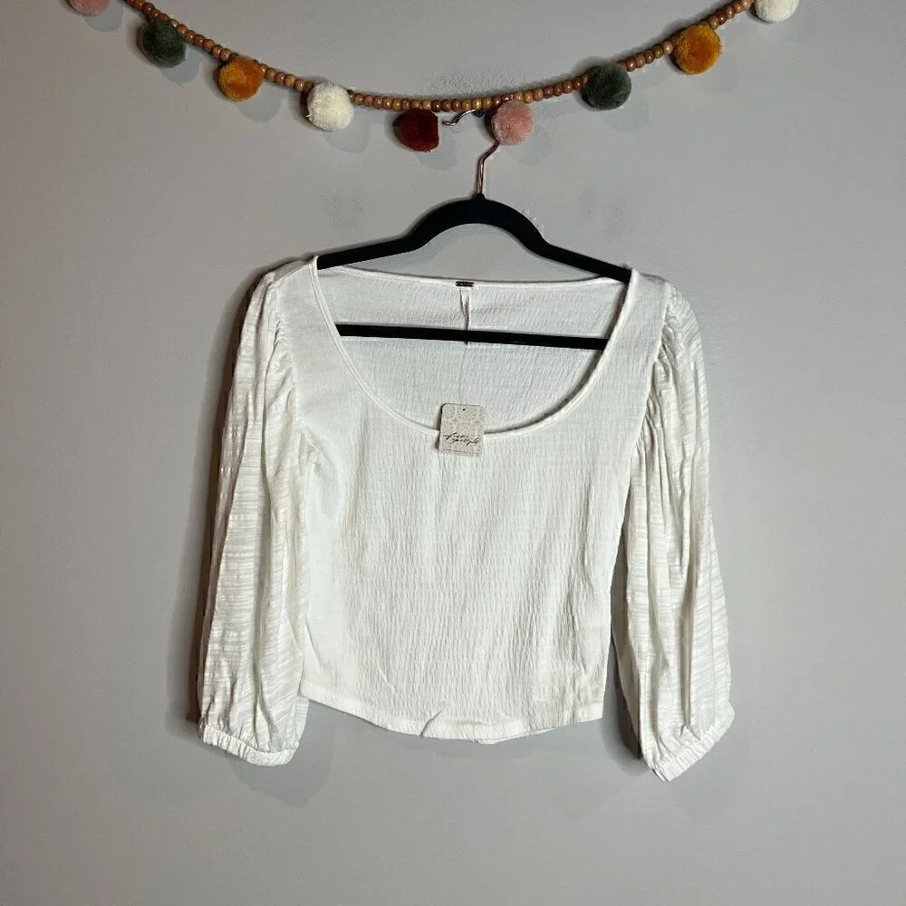 NWT Free People white smocked bishop sleeve top